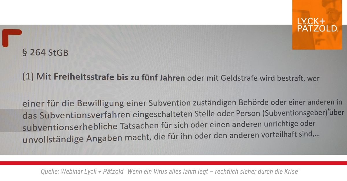 Webinar Lyck + Pätzold "Wenn ein Virus alles lahm legt – rechtlich sicher durch die Krise"